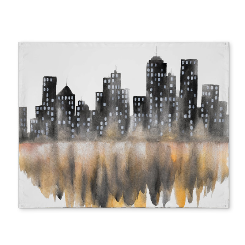 Napperon jaune aquarelle paysage urbain | Polyester pour chambre à coucher
