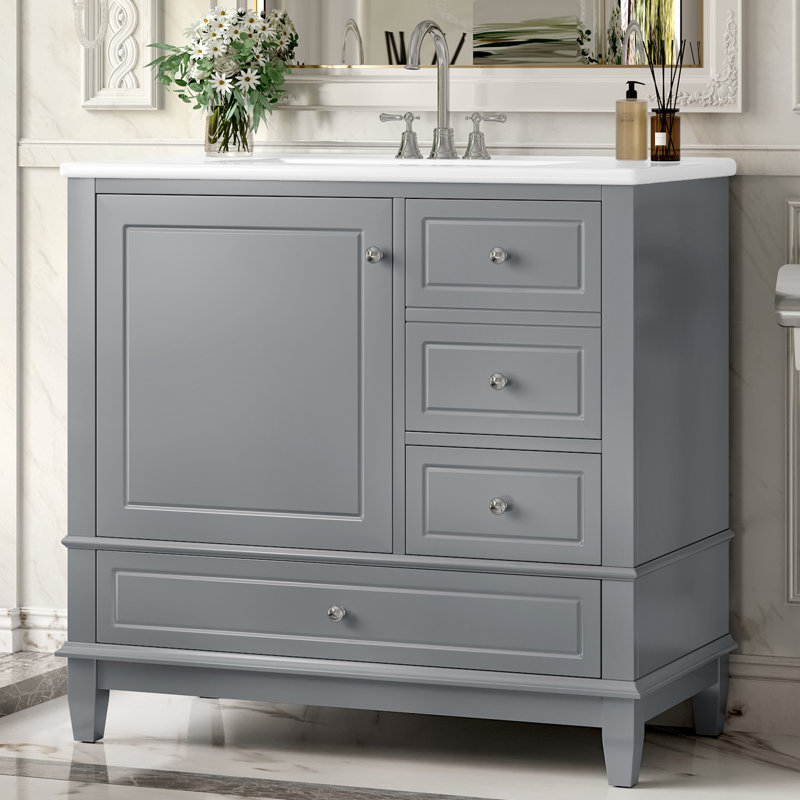 Kokkina 36" Bathroom Vanity With Ceramic Sink, Gray
