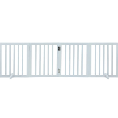 Foldable 4 - Panel Freestanding Dog Gate, 24" High And 80.3" Wide, Expandable For Indoor Hallways, White Solid Wood With Slip Silent Foot Pads Stable Structure H X W Panels Areas, Function