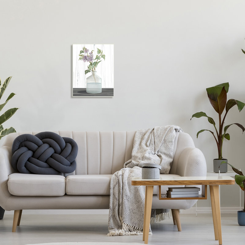 Printemps, lilas, brindille, fleurs de campagne pittoresques, pot de verre encadré, art texturé blanc par Cindy Jacobs