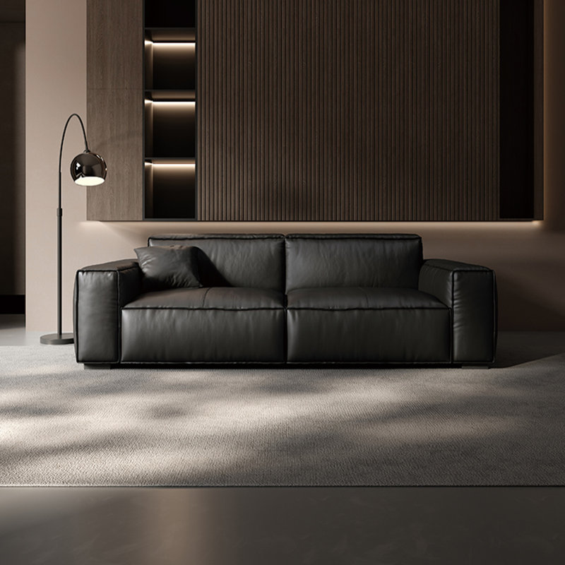 Canapé standard en cuir véritable noir, H 27,56 po x l 78,74 po x P 37,4 po, Noir