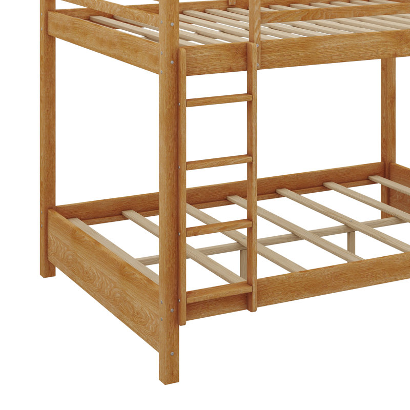 Queen-Over-Queen Wooden Bunk Bed With Ladder & Guardrail, Perfect For Kids, Teens & Adults, Wood