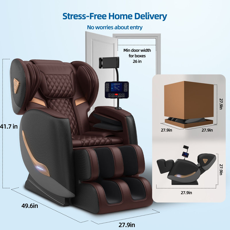Fauteuil de massage complet, fauteuil de massage zéro gravité avec 10 rouleaux de massage fixes, chauffage des lombaires et des mollets, massage des pieds, 5 modes automatiques, haut-parleur Bluetooth, écran tactile de commande