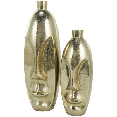 Aluminum Metal Face Decorative Gold Vase with Abstract Details Set
