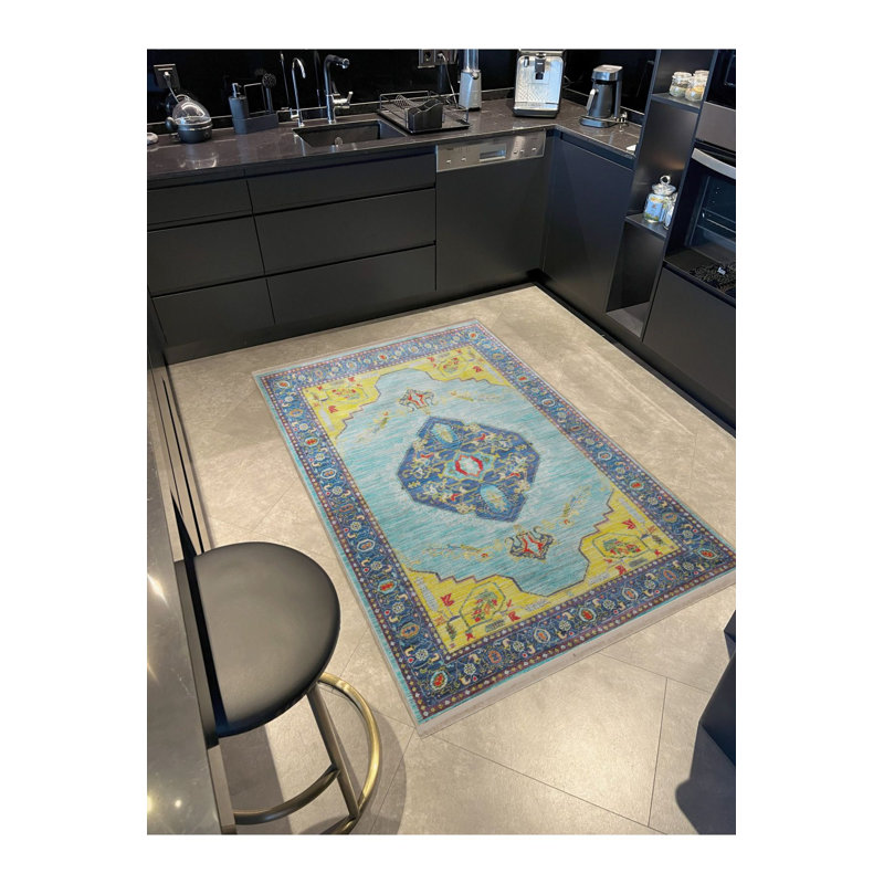 Tapis décoratif décoratif bleu rétro, Sous-tapis rectangulaire 3 pi 11 po x 5 pi 11 po i