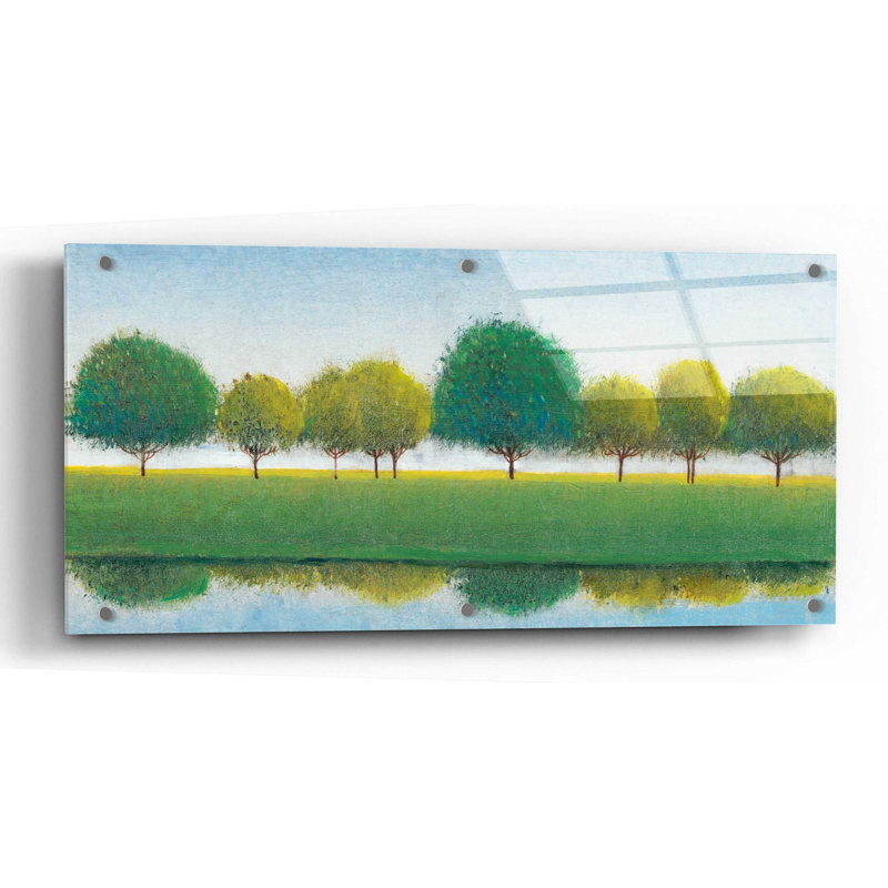 «Trees in a Line II» par Tim O'Toole, art mural en verre acrylique, H 24 po x l 48 po