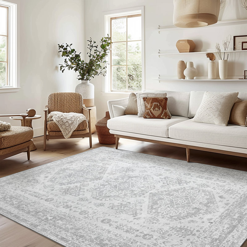 Denyah Washable Area Rug for Living Room  Non Slip Gray Rugs Gray, Rectangle 9' x 12'