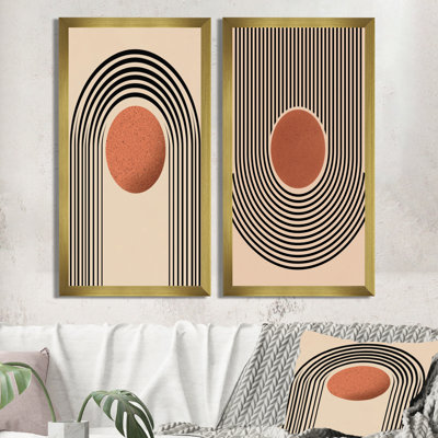 Vortex rétro vintage orange et noir - art moderne 2 pièces Mid-Century