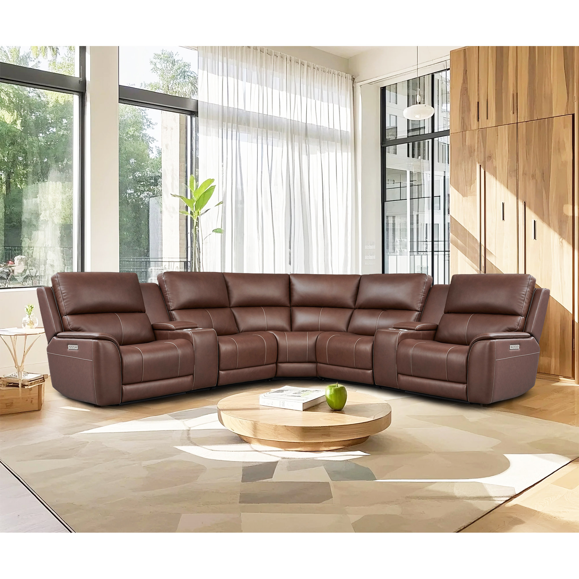 Blythe Power Reclining Leather Sectional With Power Headrests