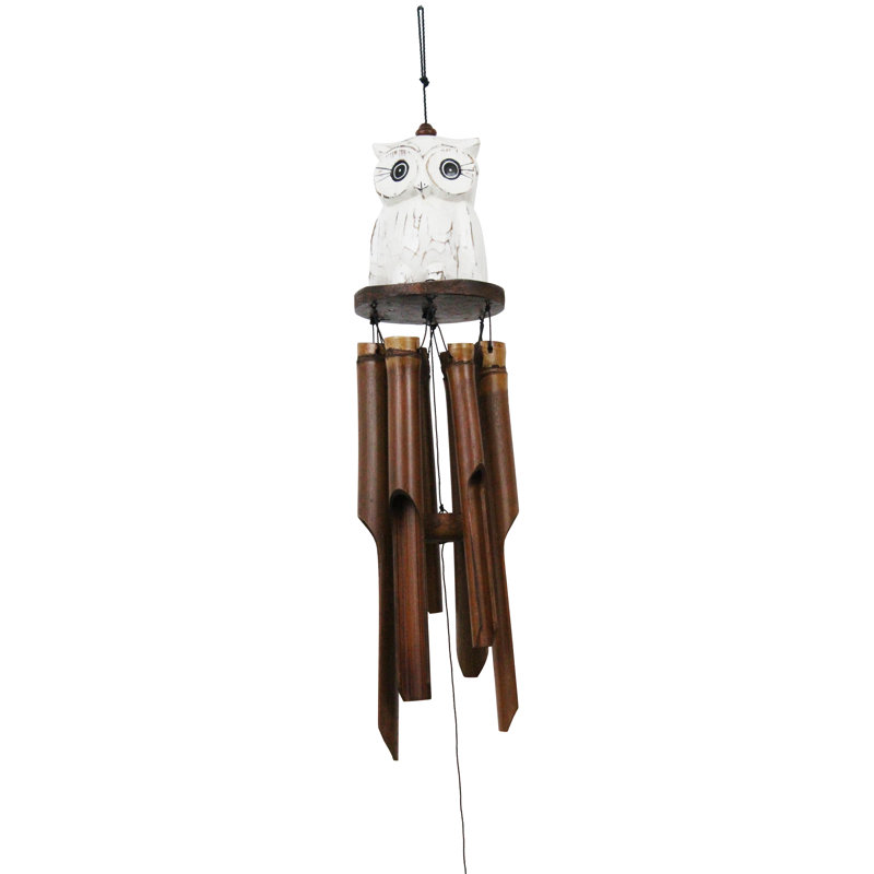 Weather Resistant Bamboo Animals Wind Chime, 36" H x 5" W x 5" D, White/Brown