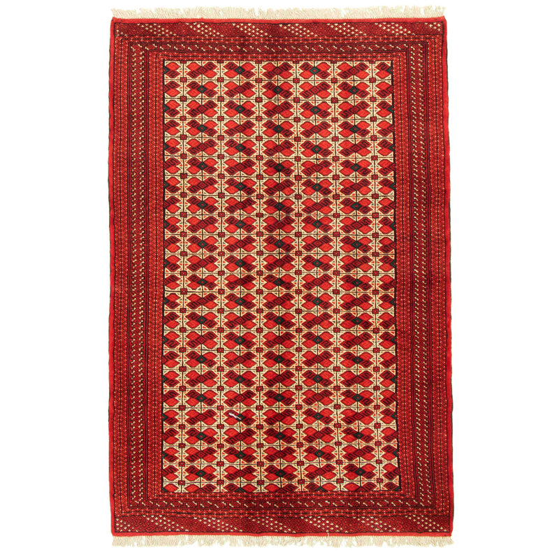Tapis rouge / beige en laine noué à la main