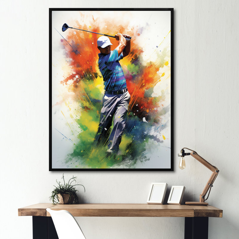 Konan Golf Dynamic Drives I - Art mural golf, Cadre flottant noir, H 32 po x l 24 po x P 1 po