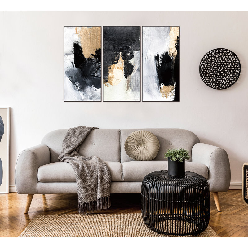 Inez - Ensemble de 3 peintures sur toiles encadrées