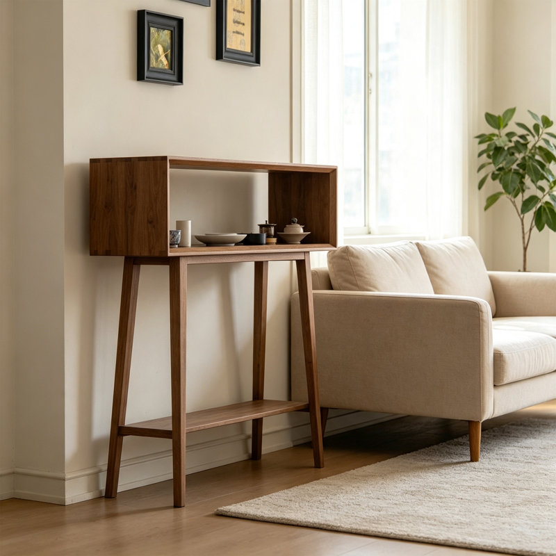 Simple Rectangular Brown Solid Wood Console Table