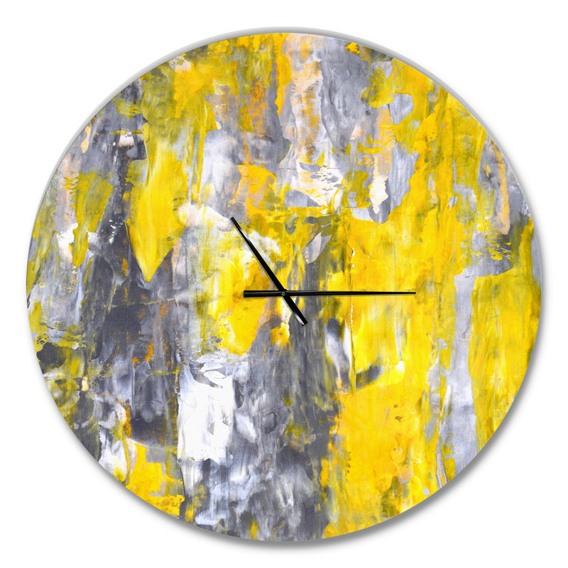 Motif abstrait gris et jaune - horloge murale moderne, Surdimensionné