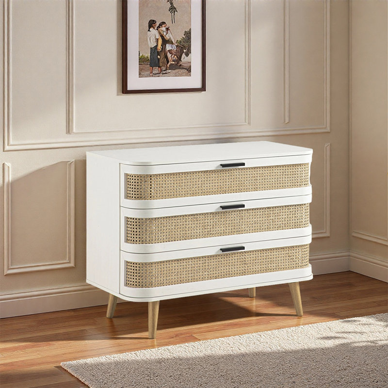 Armoire de rangement trois tiroirs rétro, Ivoire blanc
