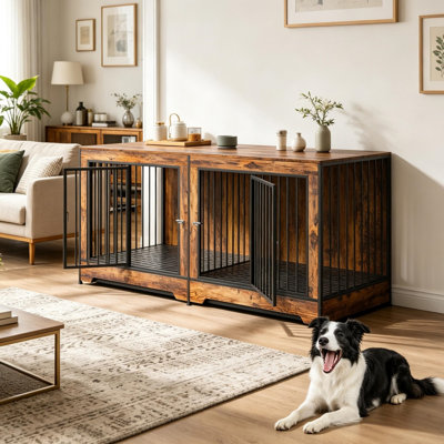 Features  Details   Versatile Use: This dog crate furniture for 2 dogs provides a secure h ...