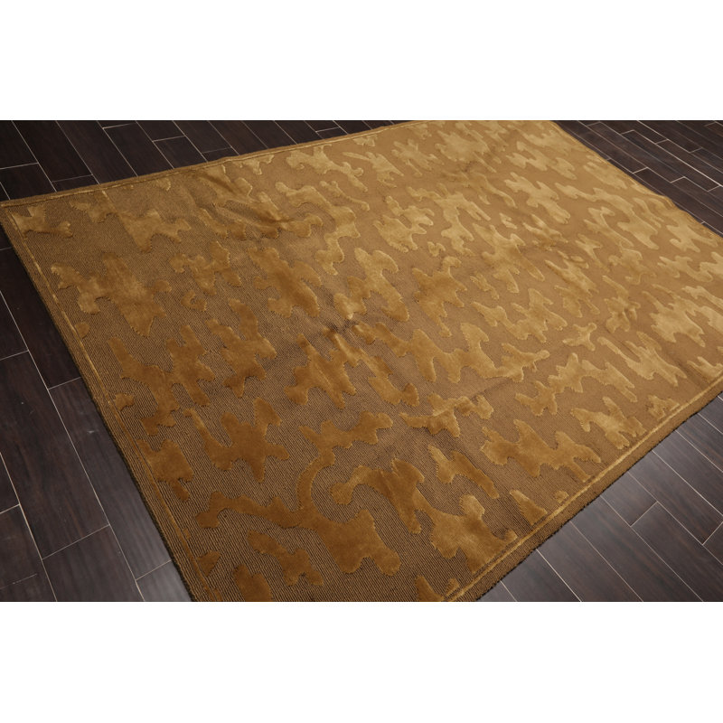 Tapis unique en laine noué à la main brun de 6 pi 3 po x 9 pi