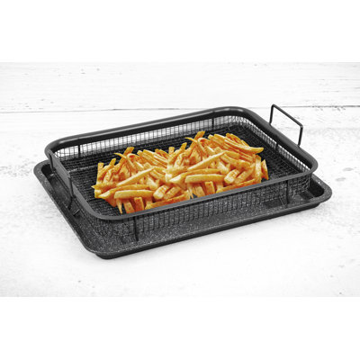 Family Size Crisper - 2-Piece Non-Stick Oven Crisper Tray Set - Black