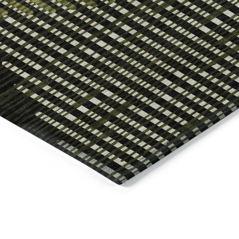 Olive Rectangular Synthetic Flat Woven Washable Rug 3' x 5'