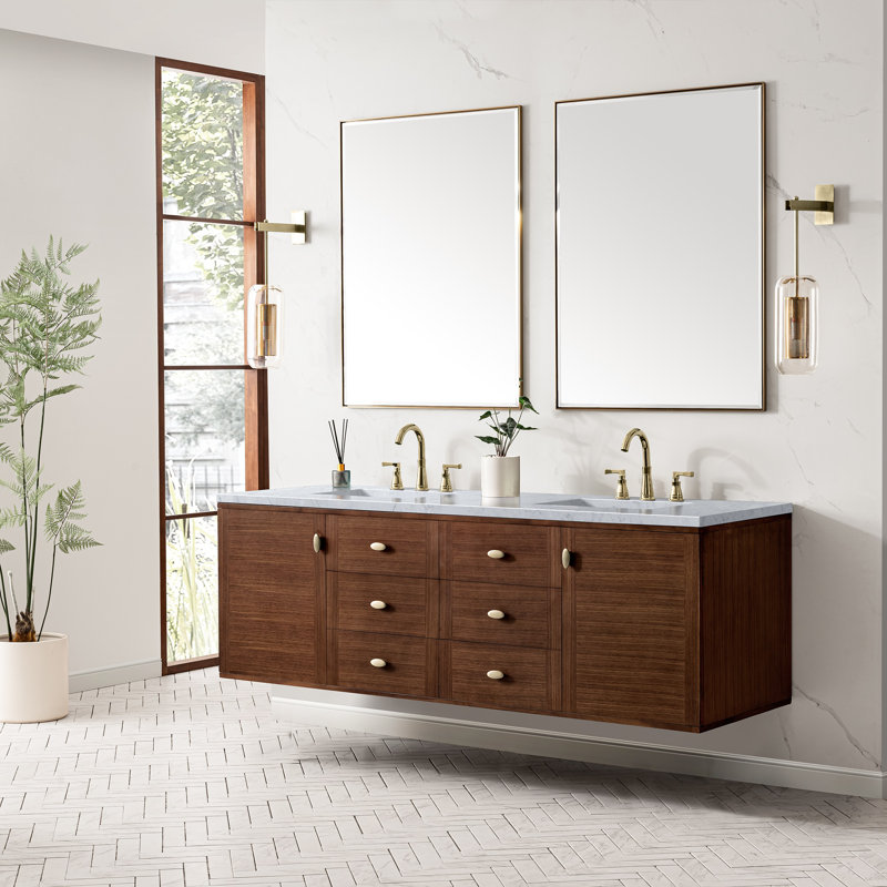 Curiel Double Bathroom Vanity Set, Carrara White, 8" Widespread, 72"