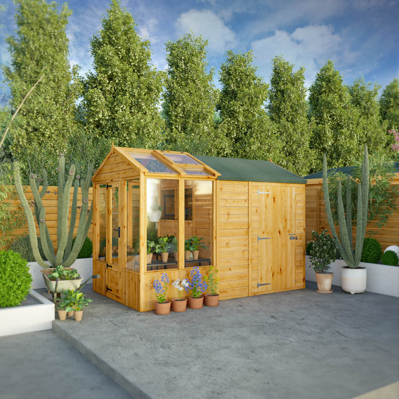 Mercia 10x6 Premium Woodsman Wooden Apex Styrene Greenhouse Combi Shed 10 x 6, 229cm H x 191cm W x 315cm D