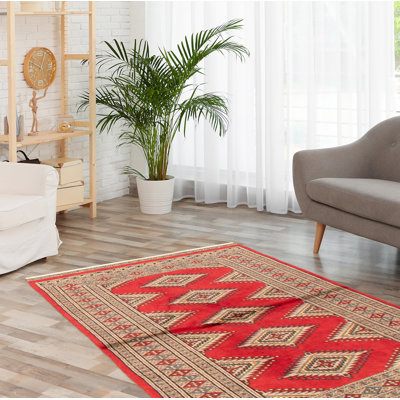 Tapis rouge foncé Malci Peshawar Bokhara 2 pi 11 po x 4 pi 10 po