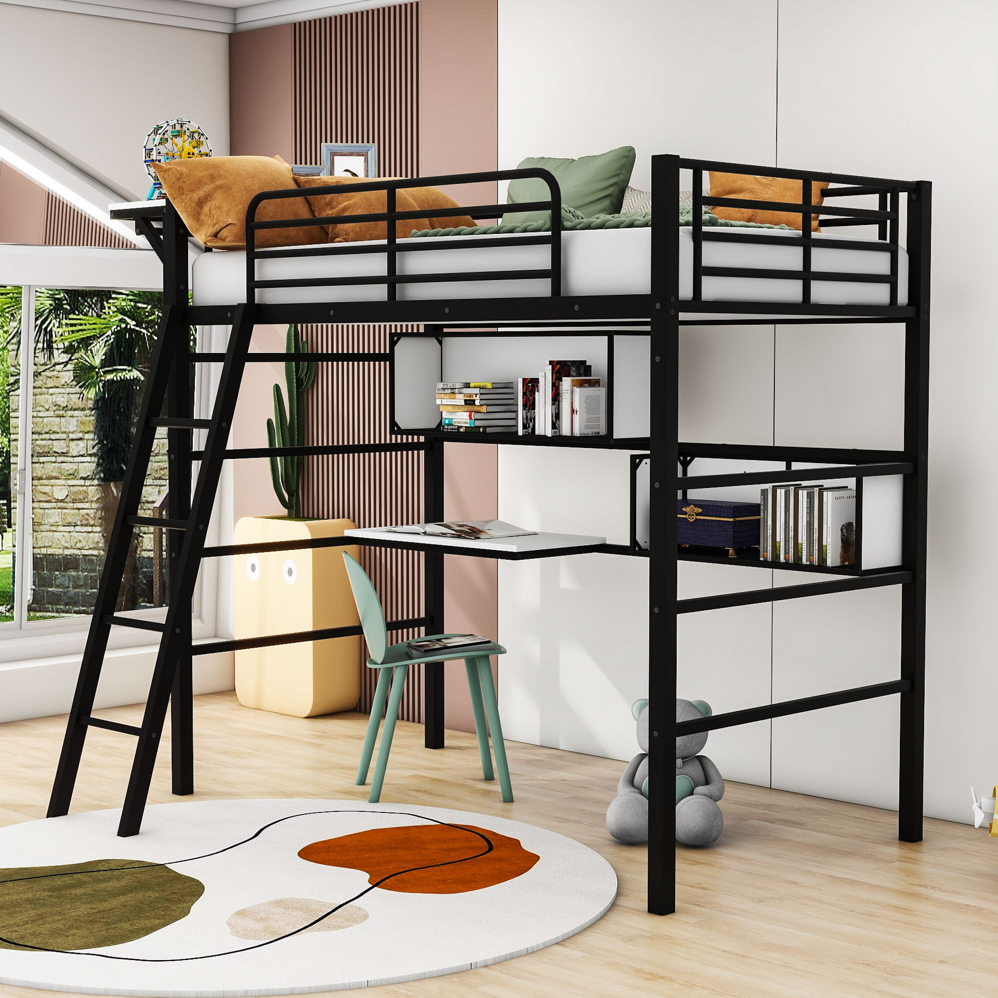 Mason & Marbles Fremantle Twin Metal Loft Bed with a Built-in-Desk and ...