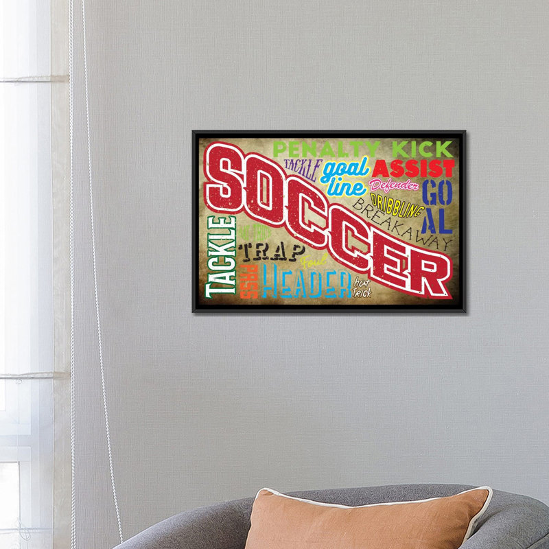 «Peregrin Soccer Slang», art textuel sur toile, H 18 po x l 26 po x P 1,5 po, Toile avec cadre noir, Pas de tapis