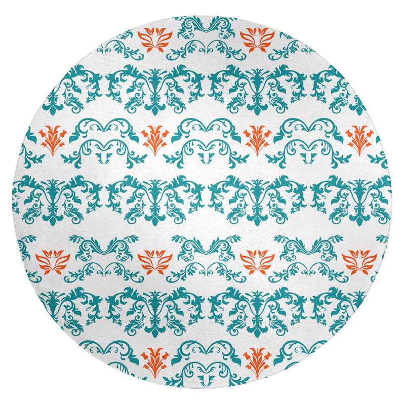 Tapis rond rond damassé à motif baroque blanc