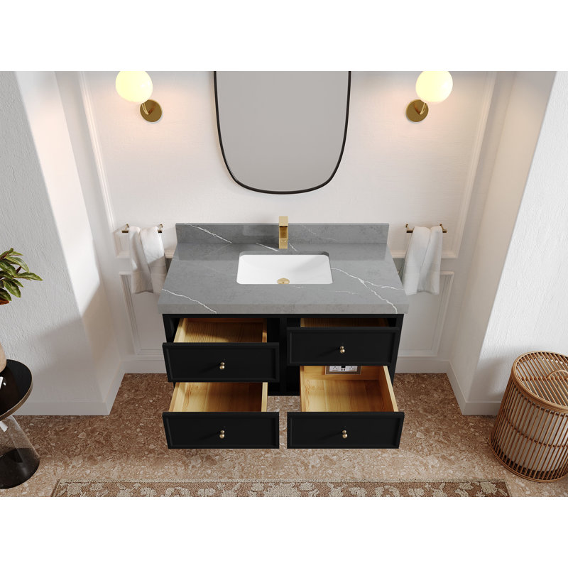 Meuble-lavabo simple 42 po Roswell, Gris Piatra