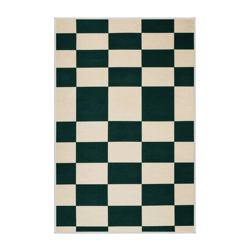 Tapis beige à carreaux lavable à la machine, Rectangle 2 pi x 3 pi