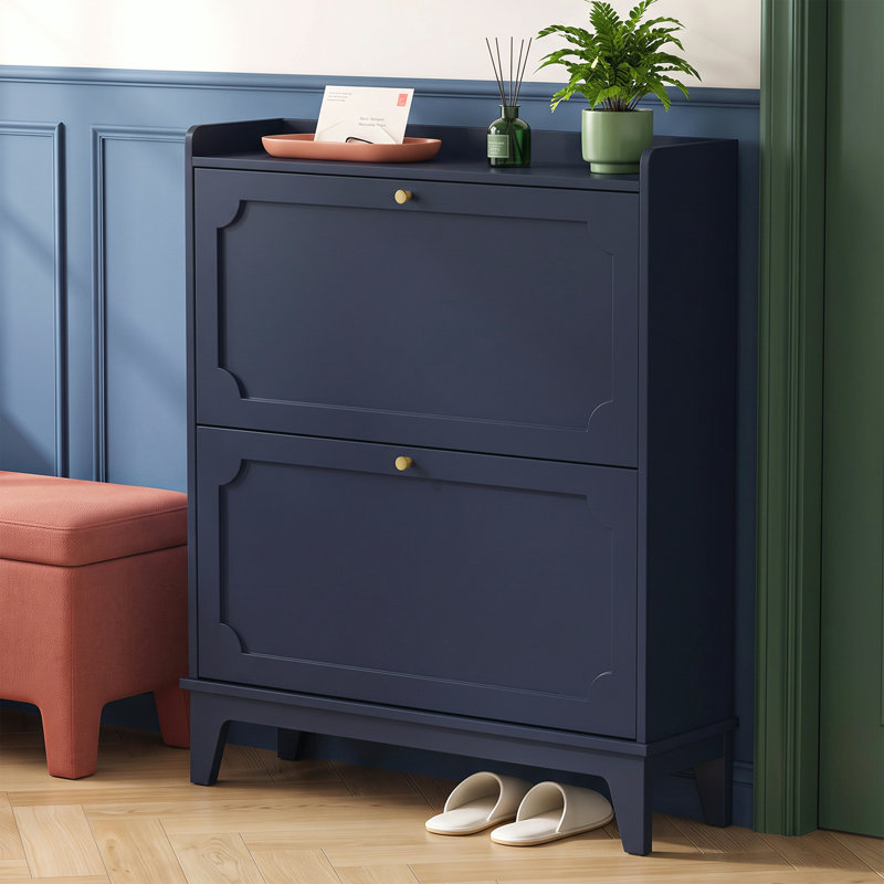 Armoire de rangement pour chaussures 16 paires avec 2 tiroirs rabattables, Bleu