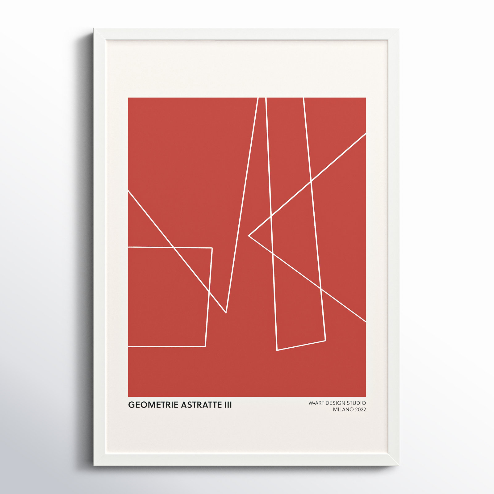 Geometric Abstraction In Red by Romina Gadler, 20" H x 14" W x 1.25" D, White