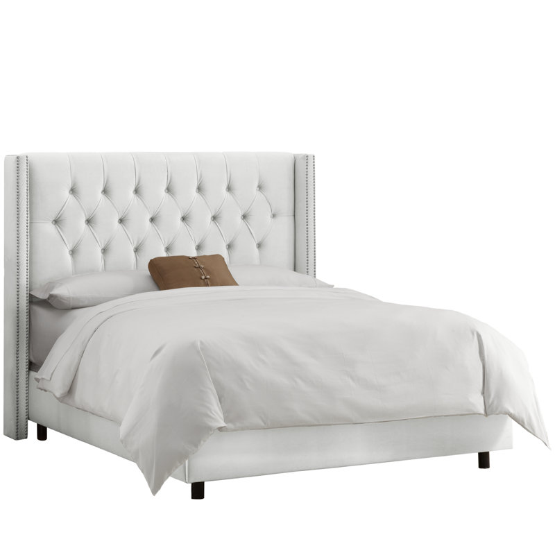 Upholstered Wingback Bed, California King, Classic White Velvet