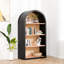 Bibliothèque de 4 tablettes arquées noires de 42,93 po de hauteur, de rangement, d'armoire rétro et moderne, de construction stable, de 43 po de hauteur avec un design élégant, basculant et polyvalent