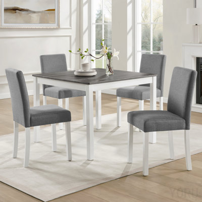 5-Piece Dining Table Set With 4 Chairs, Dining Table Set For 4 With Chairs, Wooden Dining Table Set For Kitchen, Dining Room, Grey & White Two Tone