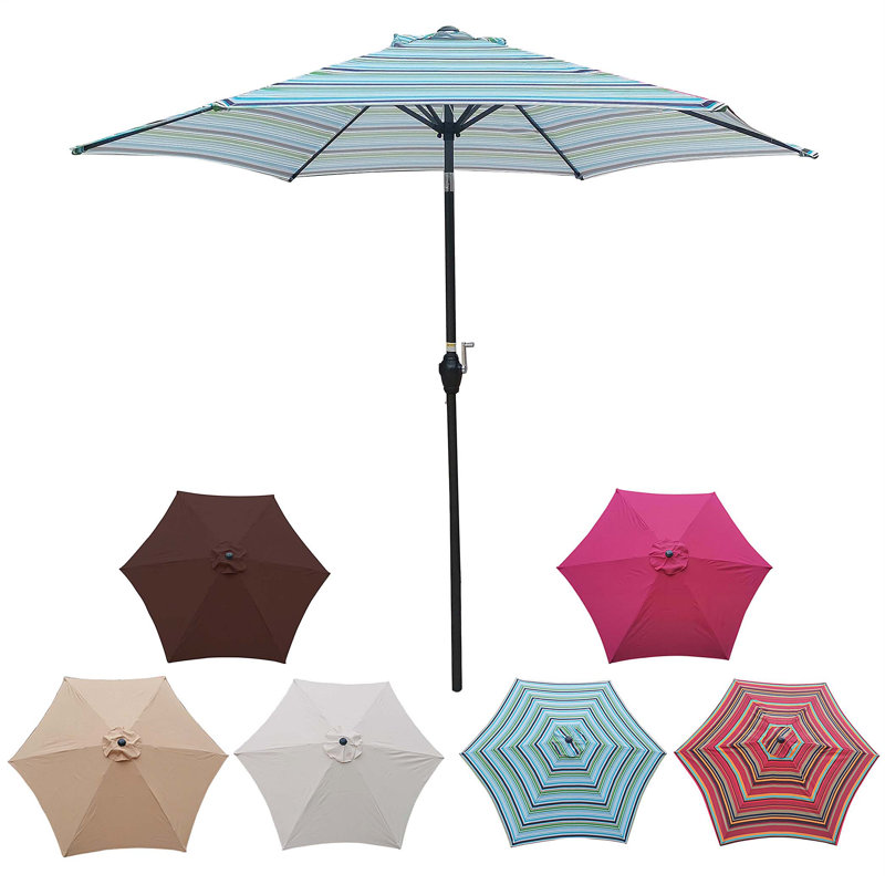 Parasol de marché avec manivelle Lucreshia, Rayures bleues, H 92,4 po x l 108 po x P 108 po