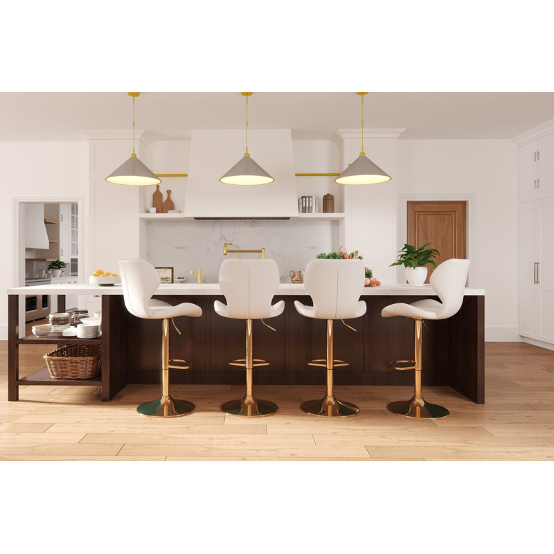 Tierone Upholstered Swivel Adjustable Height Counter Stool with Metal Frame, Modern Velvet Counter Stool, Cream, Gold