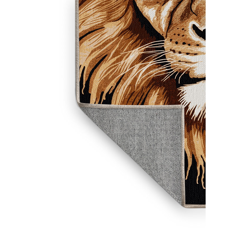  Tapis lavable à motif de lion de faune asiatique, Rectangulaire 3 pi x 5 pi