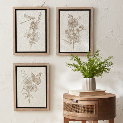 Imprimé de jardin encadré (ensemble de 3) L 12 po x H 15,5 po bois / bois aggloméré
