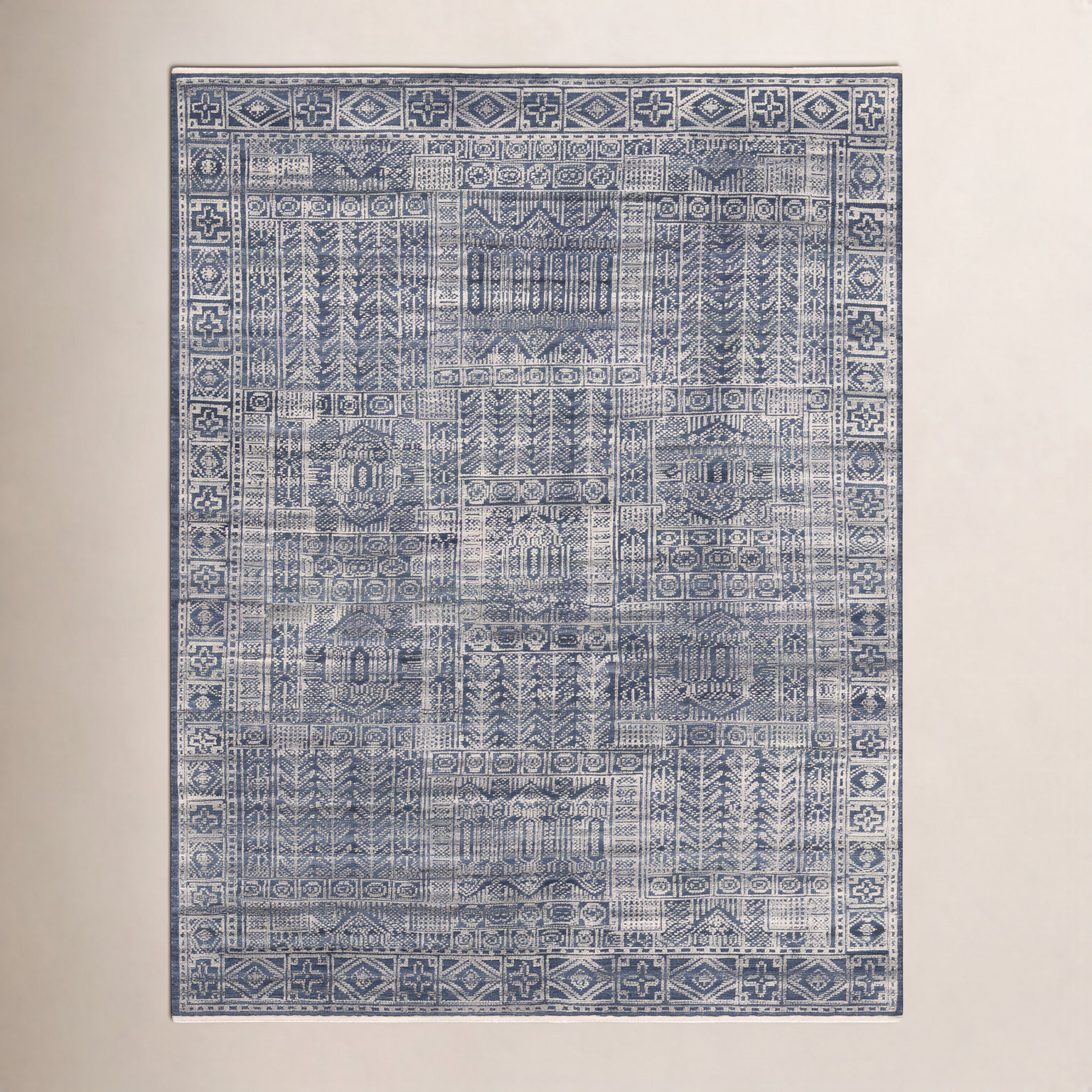 Indrakumar Dark Blue Hand-Knotted Rug, Rectangle 6' x 9'