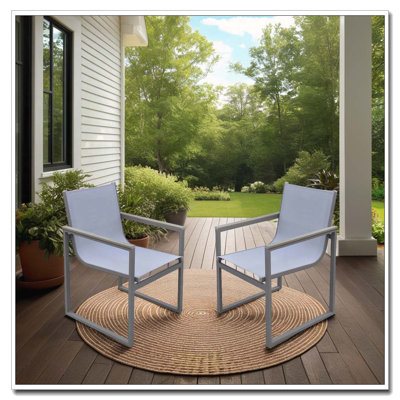 Ensemble de 2 chaises de patio pour l'extérieur Herra avec finition thermolaquée grise et toile texturée grise