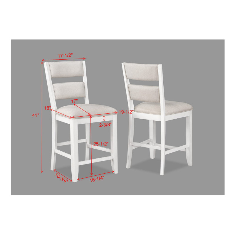 Tabouret à hauteur de comptoir de style blanc avec siège et dossier rembourrés pour meubles de salle à manger, 2 pièces de chaises crème