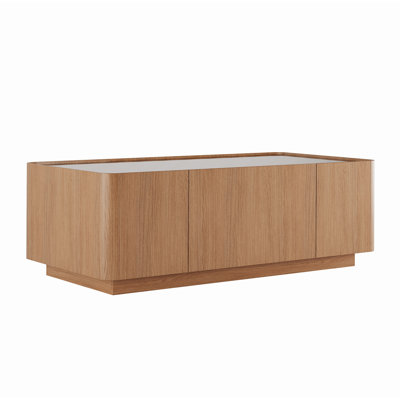 46.8" Mid-Century Modern Glass Top Coffee Table,Rectangular Center Table With Hidden Storage Drawers For Living Room,Contemporary Storage Coffee Table