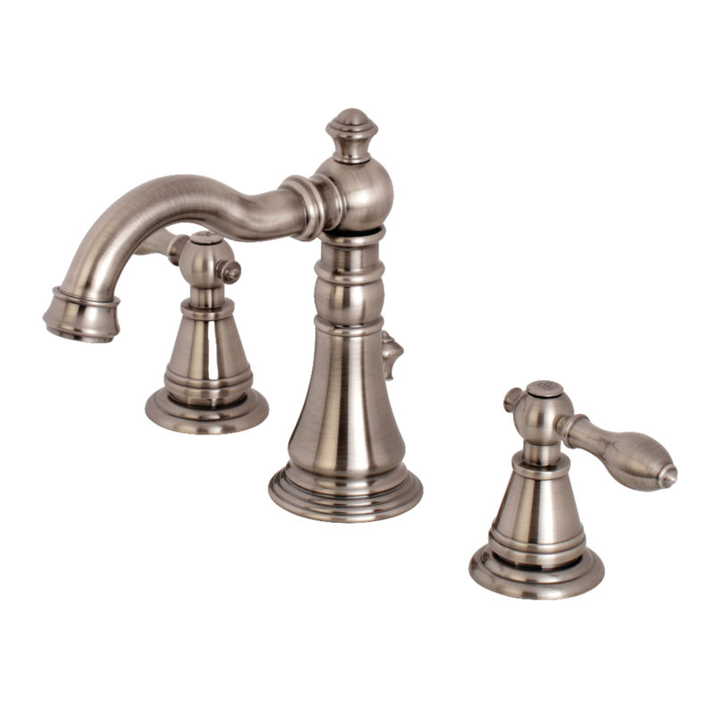 Kingston Brass English Classic Two-Handle 3-Hole Deck Mount Widespread Bathroom Faucet with Brass Pop-Up Drain