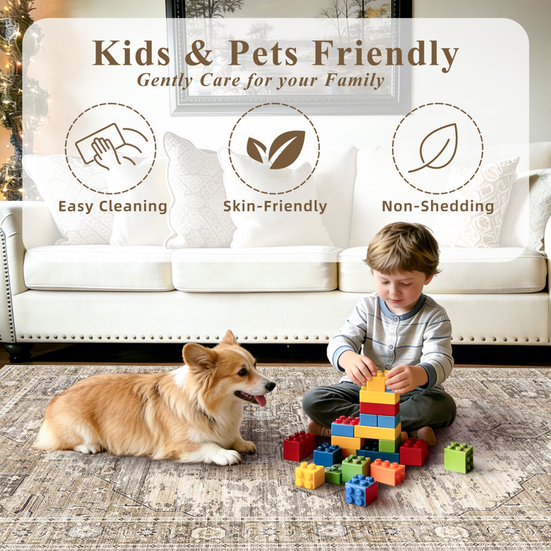 Washable Area Rugs - Large Rugs for Living Room Stain Resistant Carpet Vintage Rugs for Bedroom with Non Slip Backing Home Decor Floor Decoration Mat