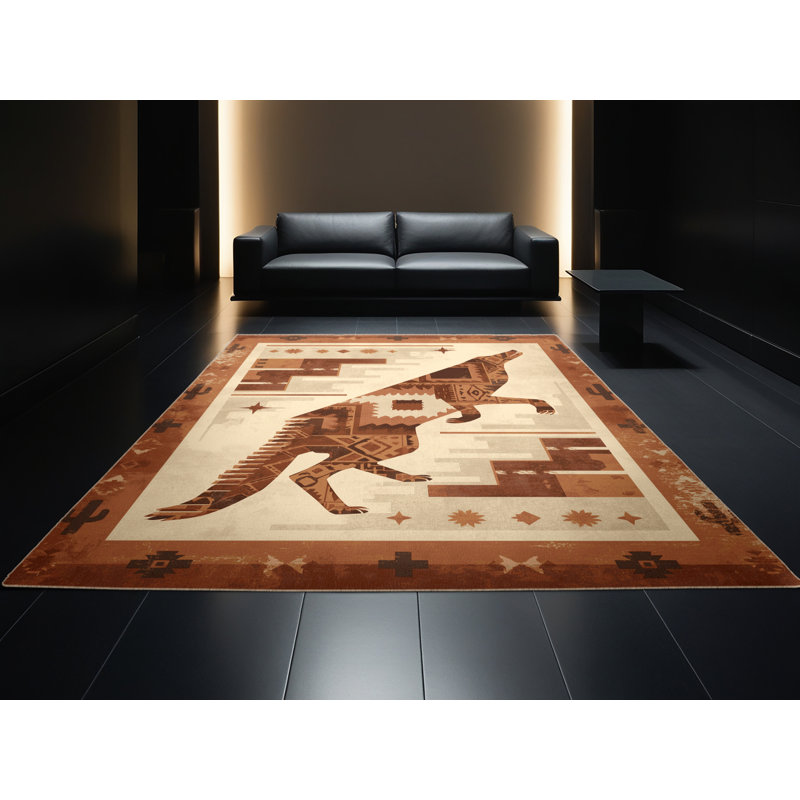 Tapis brun doux et moelleux au look rétro de style bohème Coyote Trickster, 5 x 8