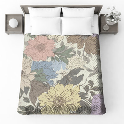 Pastel Floral Pattern Quilted Bedspread All Sizes