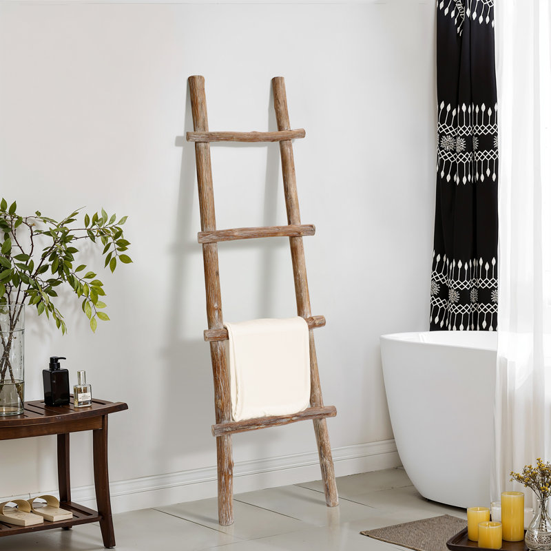 Porte-serviettes autoportant rustique en bois massif 59,1 po H 4 Rung